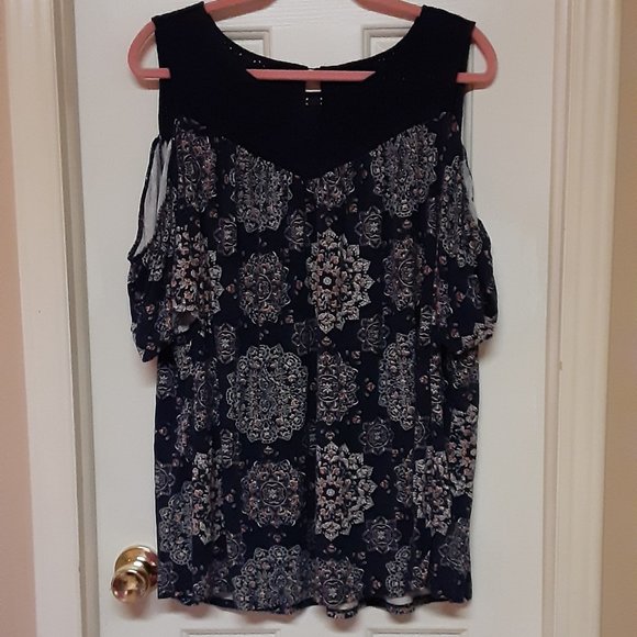 torrid Tops - Torrid Blue Knit Short Sleeve Cold Shoulder Blouse